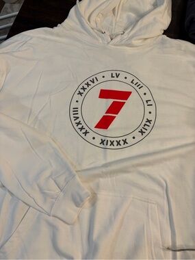 Tom Brady TB12 "7 Rings" white hoodie Super Bowl XXL